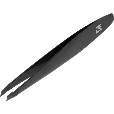 Queransicht der ZWILLING Premium schräge Pinzette in Schwarz mit angerauten, perfekt kalibrierten Spitzen