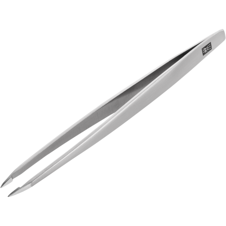 Queransicht der ZWILLING Premium spitze Pinzette aus rostfreiem Edelstahl mit handgeschliffenen, angerauten Spitzen.