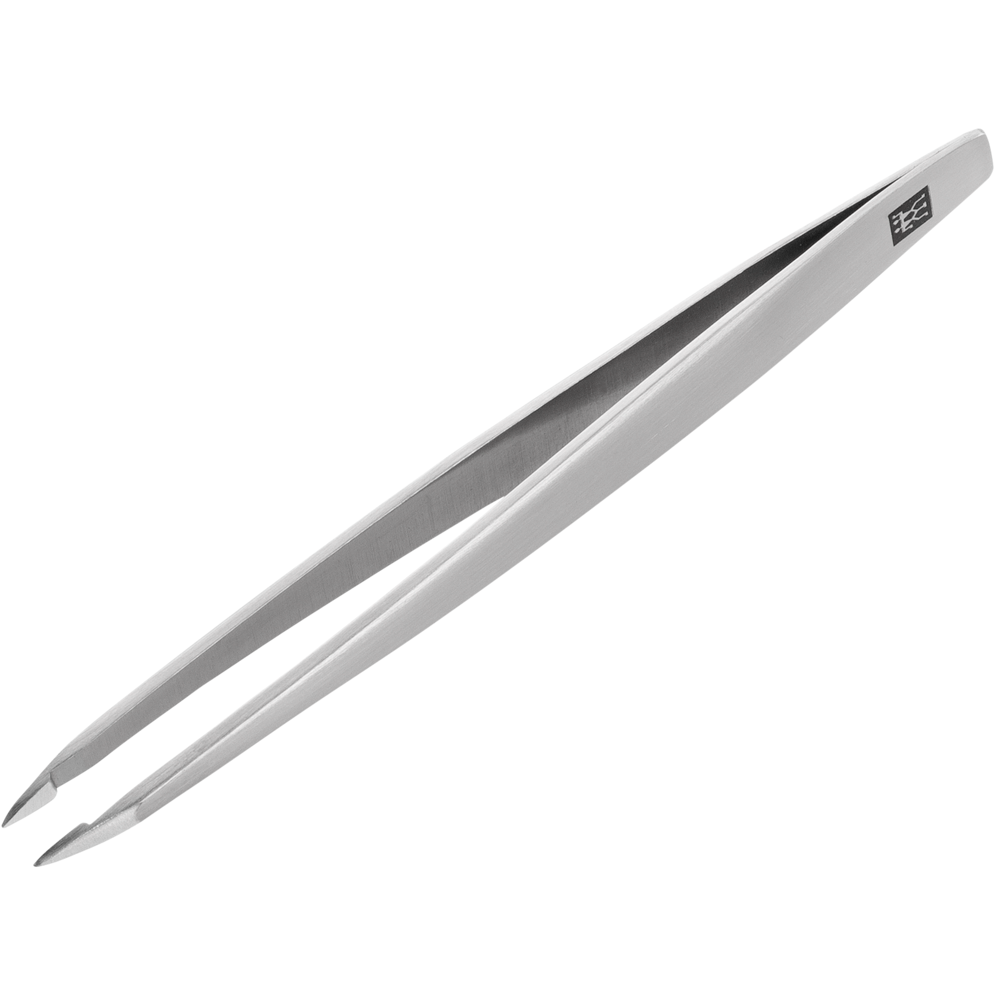 Queransicht der ZWILLING Premium spitze Pinzette aus rostfreiem Edelstahl mit handgeschliffenen, angerauten Spitzen.