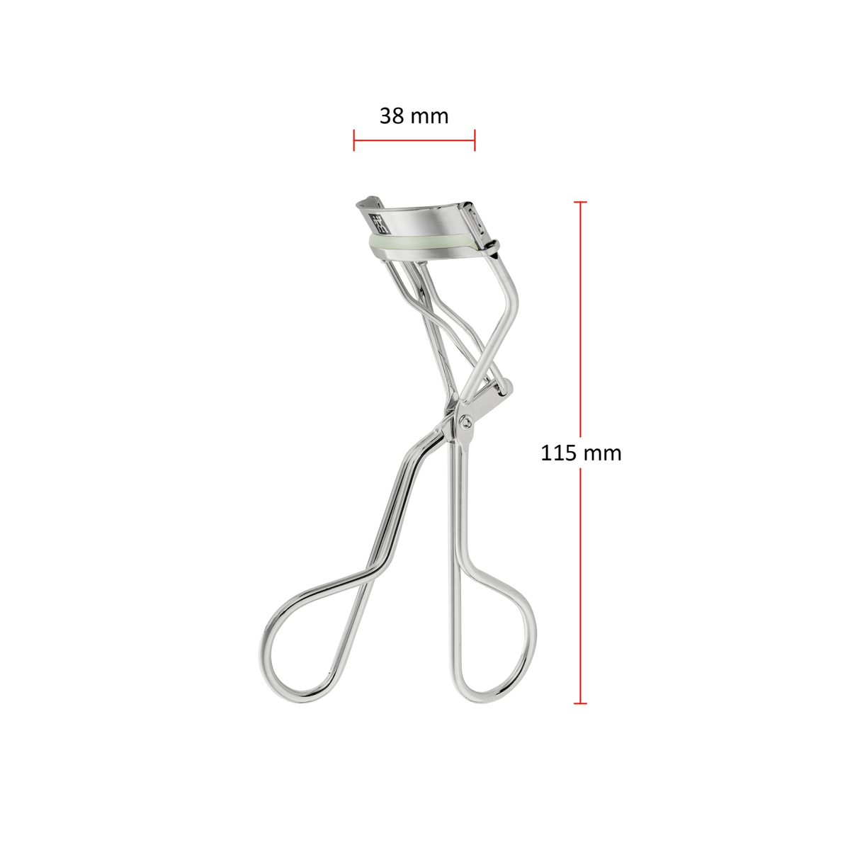 Größenangaben einer ZWILLING Premium Wimpernzange. Gesamtlänge beträgt 115mm.