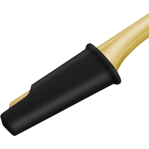 Nahaufnahme der schwarzen Präzisionskappe eines ZWILLING Premium Gesichtshaar-Rasierers in matt-gold.