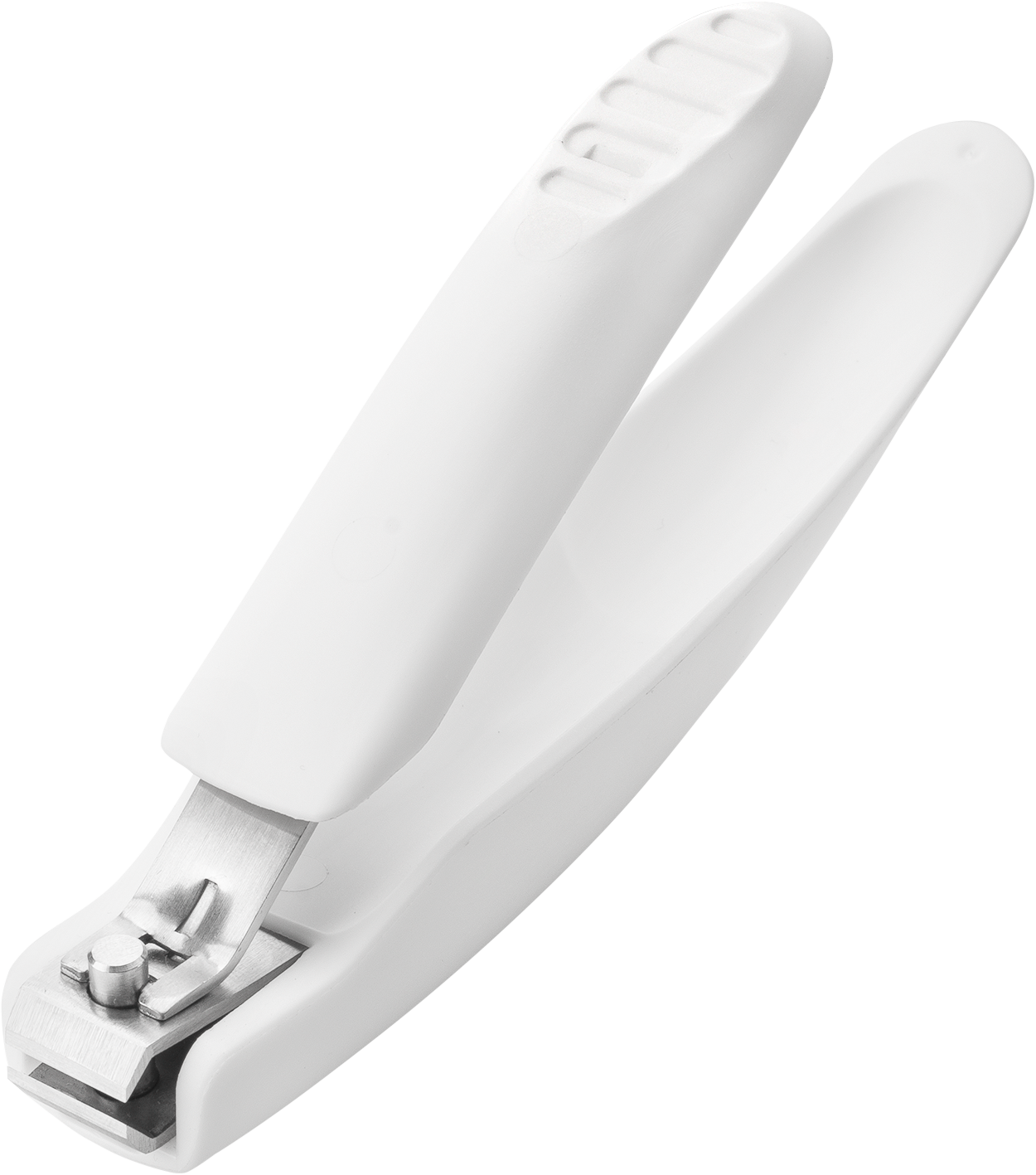 Queransicht eines ZWILLING Premium Fußnagelknipsers in weiß mit scharfer, gerader Schneide und ergonomisch geformten Nagelfang.