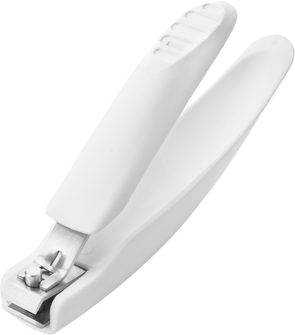 Queransicht eines ZWILLING Premium Fußnagelknipsers in weiß mit scharfer, gerader Schneide und ergonomisch geformten Nagelfang.