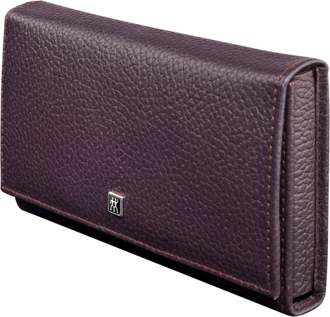 Frontalansicht eines ZWILLING Classic Sets 7tlg. in lila mit den meistgenutzten Pflegeinstrumenten aus rostfreiem Edelstahl.