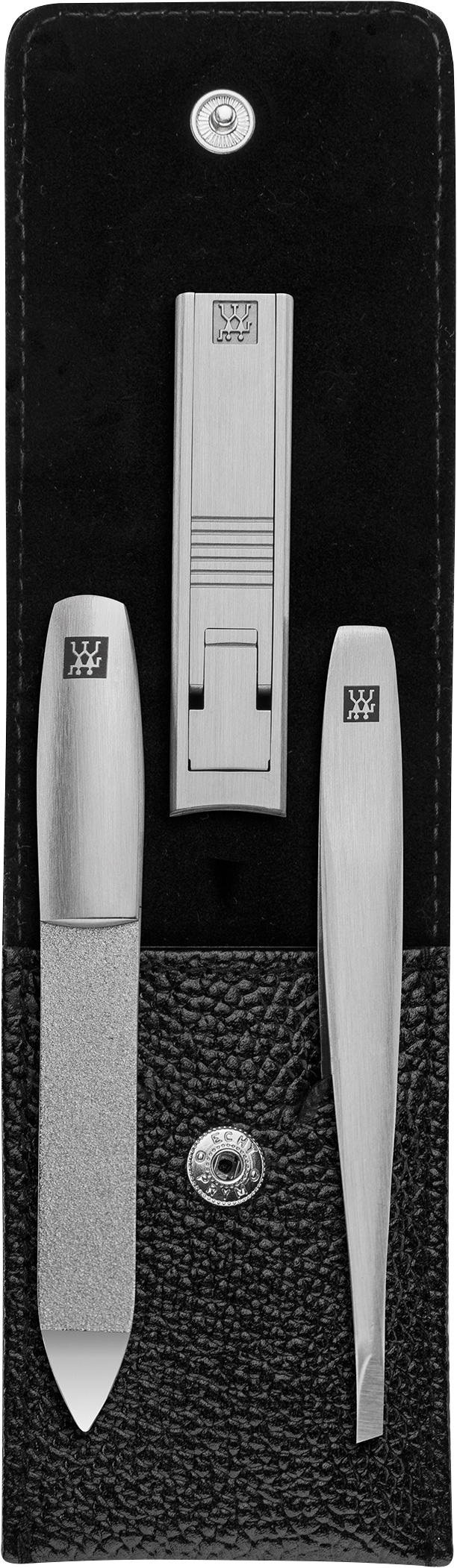 Maniküre Pediküre Set 3tlg. mit Kompakt-Nagelknipser, Leder, schwarz