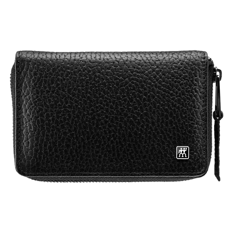 Frontalansicht eines geschlossenes ZWILLING Premium Set 4tlg. in schwarz mit essentiellen Pflegeinstrumenten in matt-Schwarz.