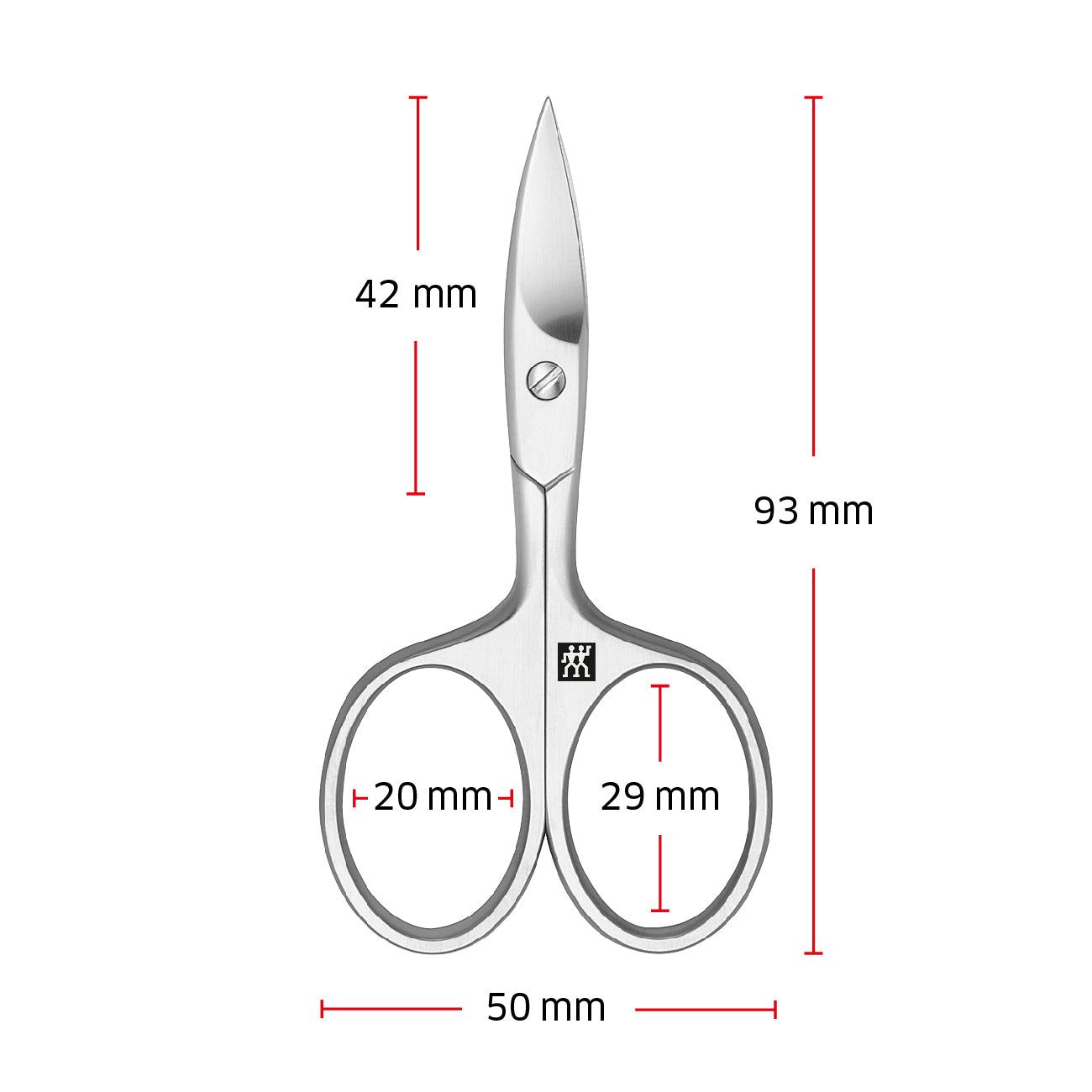 Größenangaben einer ZWILLING Premium Nagelschere. Gesamtlänge beträgt 93mm.