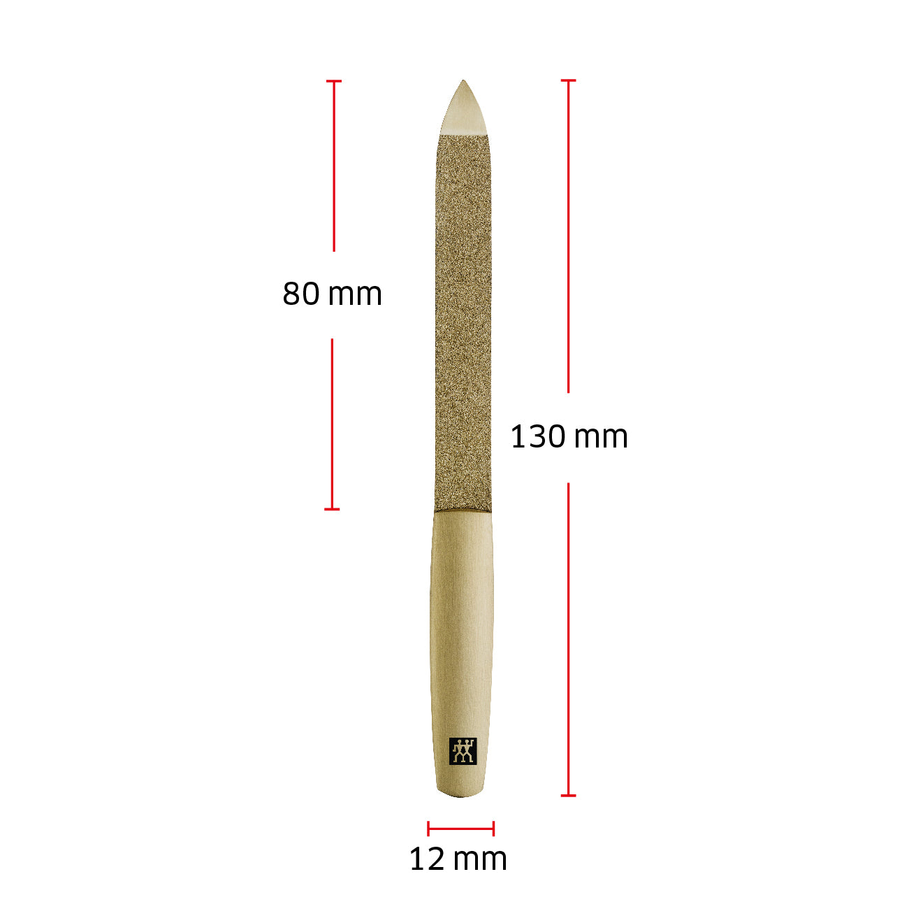 Größenangaben einer ZWILLING Premium Saphir-Nagelfeile. Gesamtlänge beträgt 130mm.
