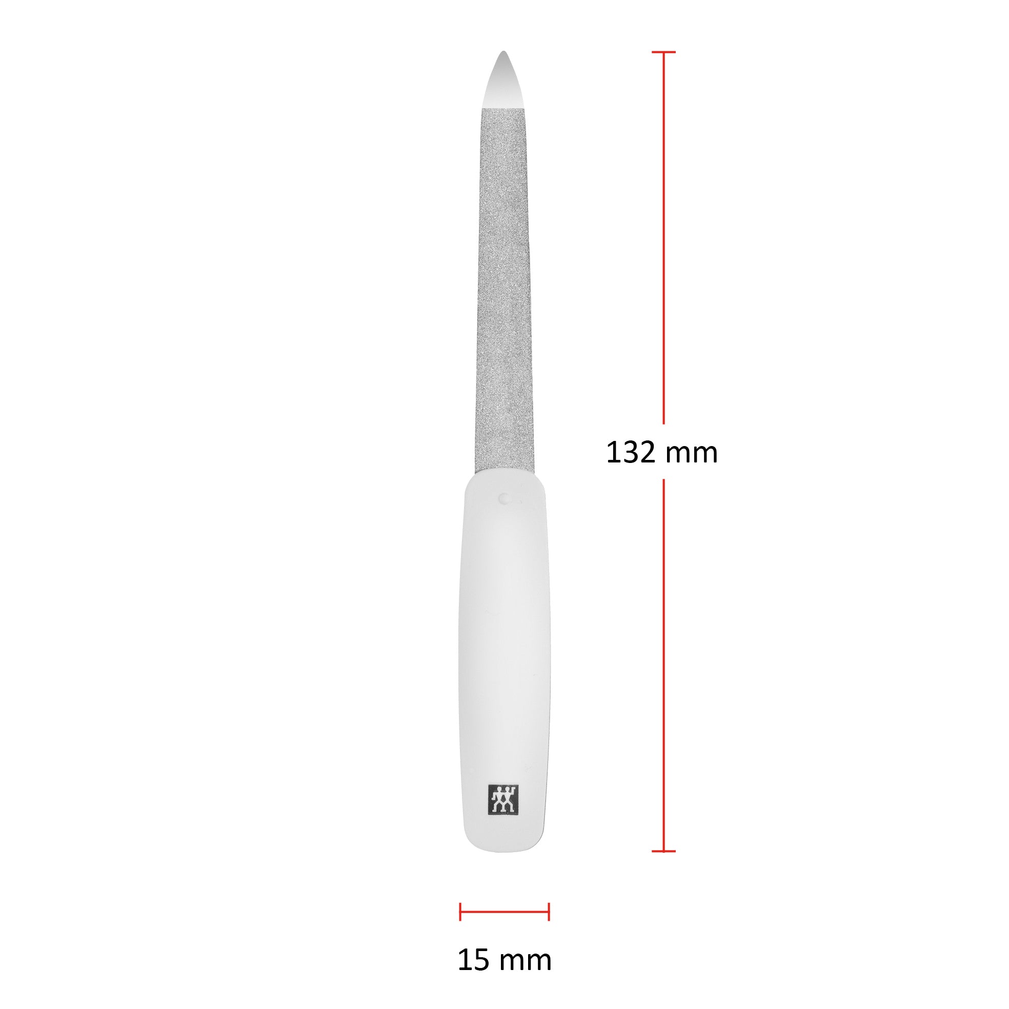 Größenangaben einer ZWILLING Classic Saphir-Nagelfeile. Gesamtlänge beträgt 132mm.