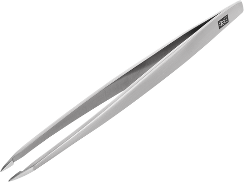 Queransicht der ZWILLING Premium spitze Pinzette aus rostfreiem Edelstahl mit handgeschliffenen, angerauten Spitzen.