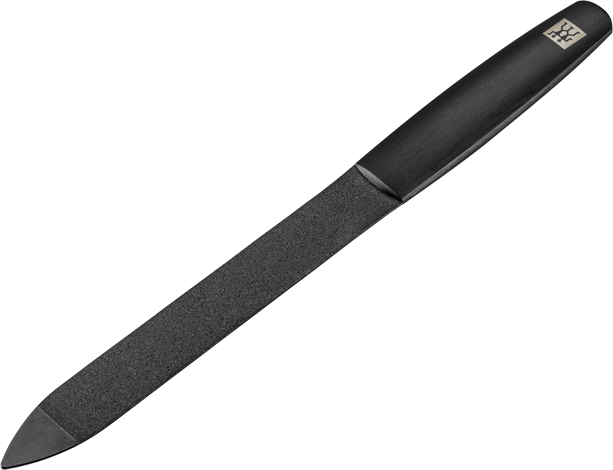 Queransicht einer ZWILLING Premium Saphir-Nagelfeile in schwarz mit grob-und feinkörnigen Feilenflächen zum Kürzen und Formen.