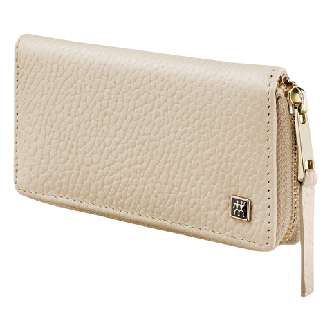 Frontalansicht eines ZWILLING Premium Sets 5tlg. in beige mit den meistgenutzten Pflegeinstrumenten in gold.