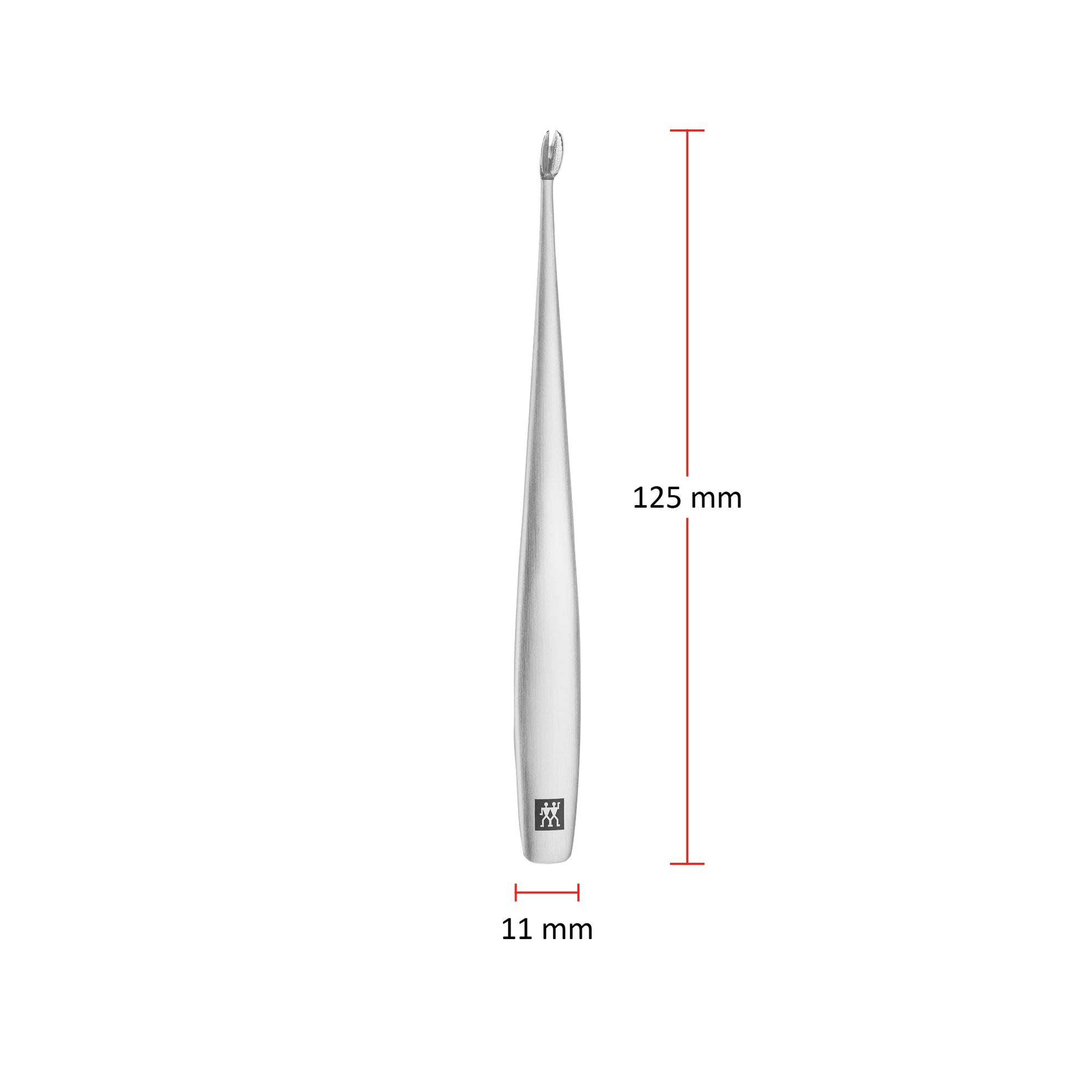 Größenangaben eines ZWILLING Premium Nagelhautmessers. Gesamtlänge beträgt 125mm.