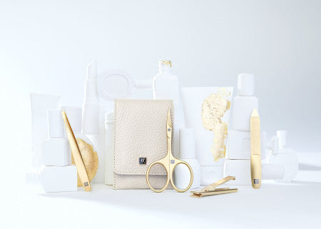 Maniküre Set 4tlg. mit Kompakt-Nagelknipser, Leder, beige