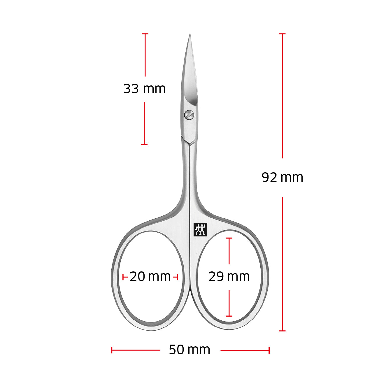 Größenangaben einer ZWILLING Premium Nagelhautschere. Gesamtlänge beträgt 92mm.