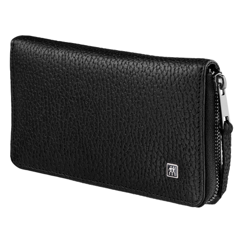 Frontalansicht eines geschlossenen ZWILLING Premium Sets 5tlg. in schwarz mit den meistgenutzten Pflegeinstrumenten in matt-schwarz.