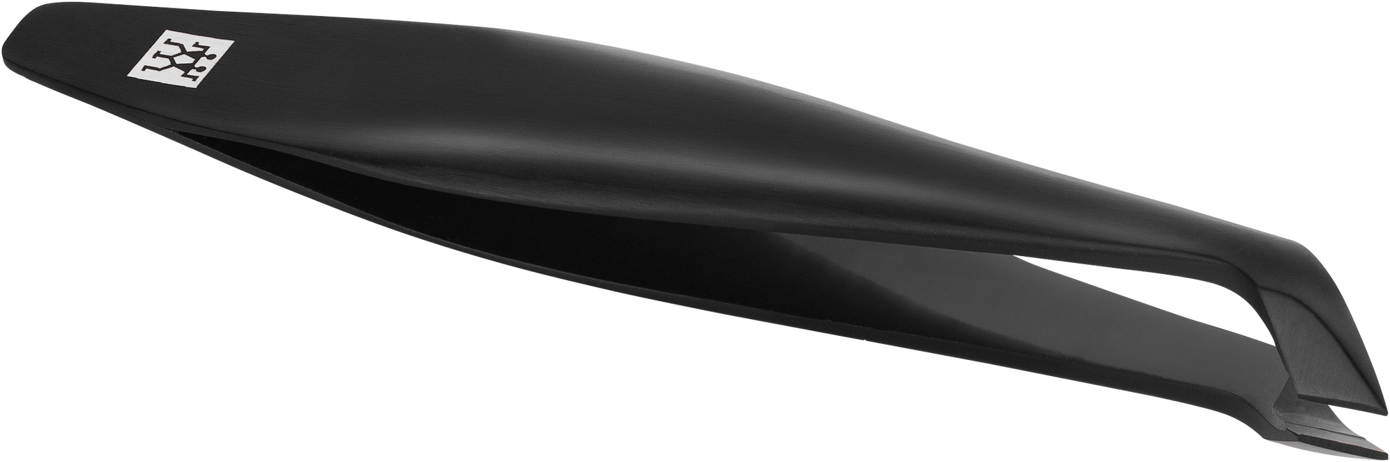 Queransicht eines ZWILLING Premium Nagelhautschneiders in schwarz mit scharfen, abgewinkelten Schneiden.