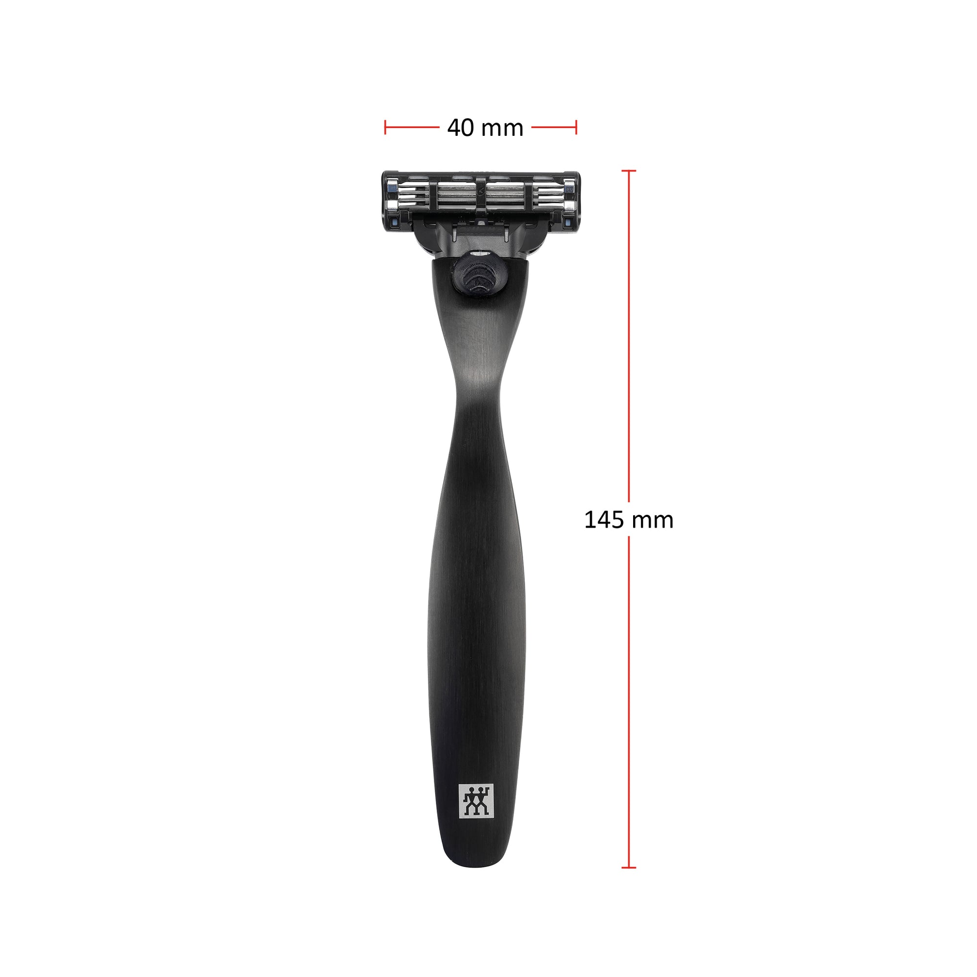 Größenangaben eines ZWILLING Premium Edelstahlrasierers. Gesamtlänge beträgt 145mm.