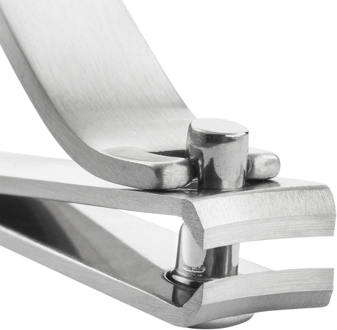 Queransicht eines ZWILLING Premium Nagelknipsers aus rostfreiem Edelstahl mit gebogener Schneide.