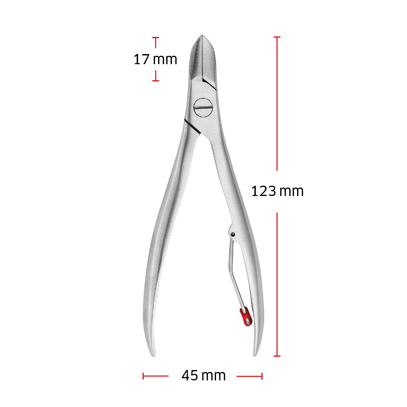 Größenangaben einer ZWILLING Premium Nagelzange. Die Gesamtlänge beträgt 123mm.