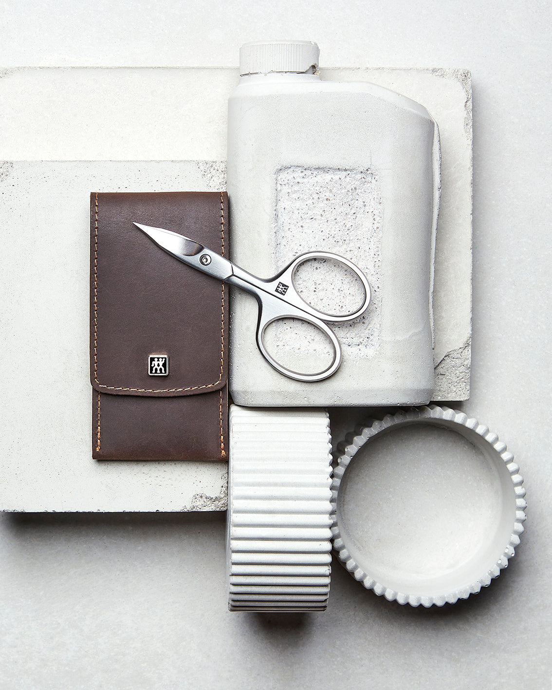 Maniküre Pediküre Set 3tlg. mit Kombi-Nagelschere, Leder, braun