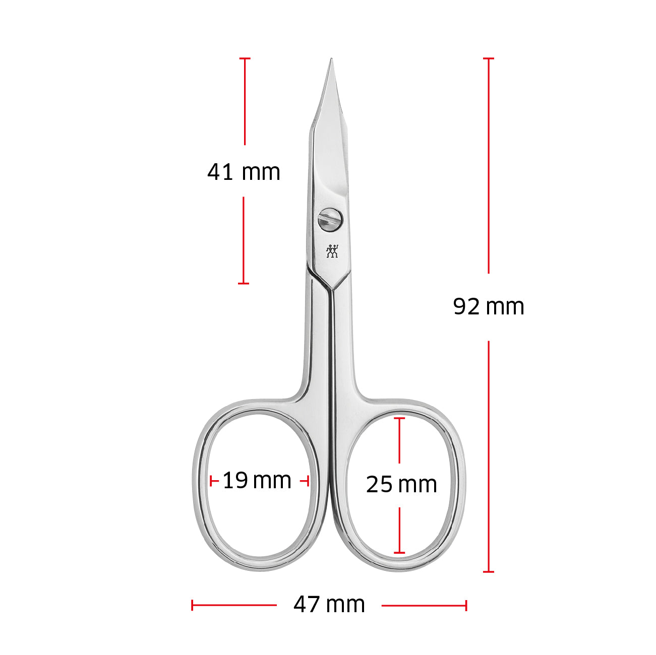 Größenangaben einer ZWILLING Classic Nagel- und Nagelhautschere. Gesamtlänge beträgt 92mm.