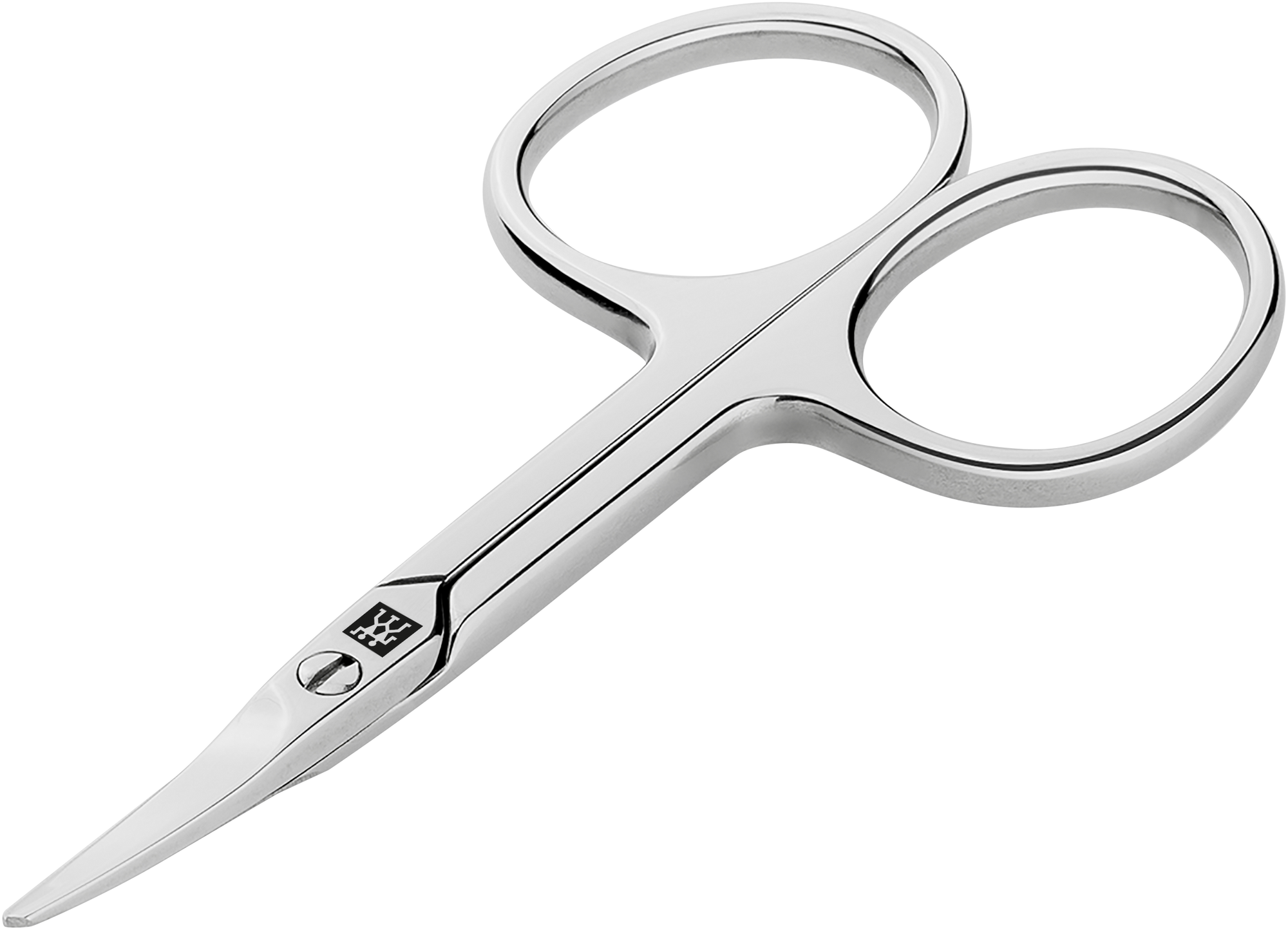 Queransicht einer ZWILLING Classic Baby-Nagelschere aus rostfreiem Edelstahl mit leicht gebogener Schneide und abgerundeter Spitze.