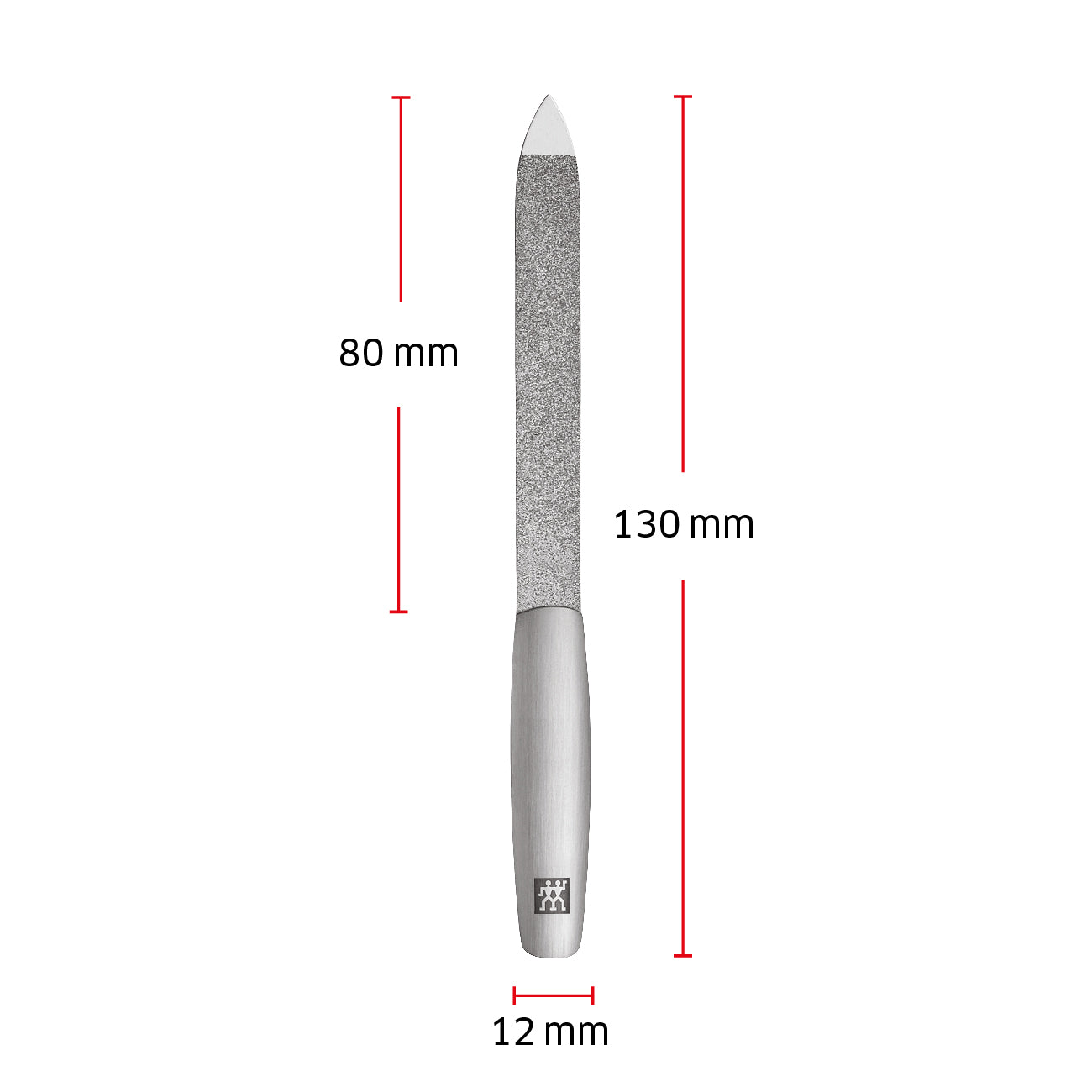 Größenangaben einer ZWILLING Premium Saphir-Nagelfeile. Gesamtlänge beträgt 130mm.
