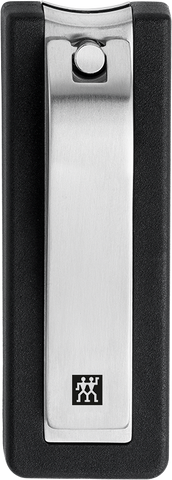 ZWILLING Premium Nagelknipser aus rostfreiem Edelstahl mit leicht gebogener Schneide und schwarzem Nagelfang.