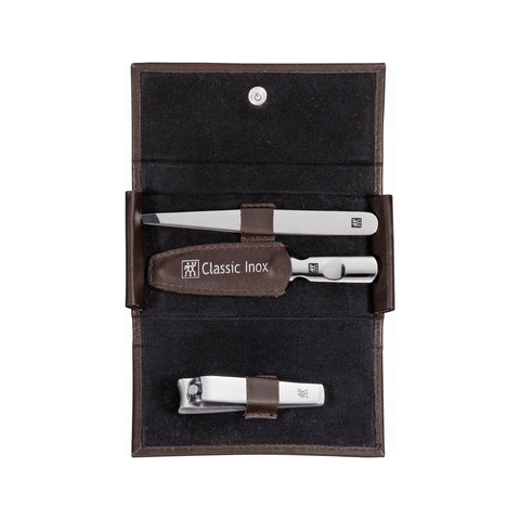 Classic Maniküre Set 3-tlg.Echtleder, braun