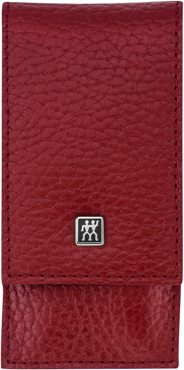 Frontalansicht eines ZWILLING Classic Sets 3tlg. in rot mit essentiellen Pflegeinstrumenten aus rostfreiem Edelstahl.