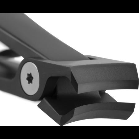 Queransicht eines ZWILLING Premium Nagelknipsers in schwarz mit leicht gebogener Schneide.