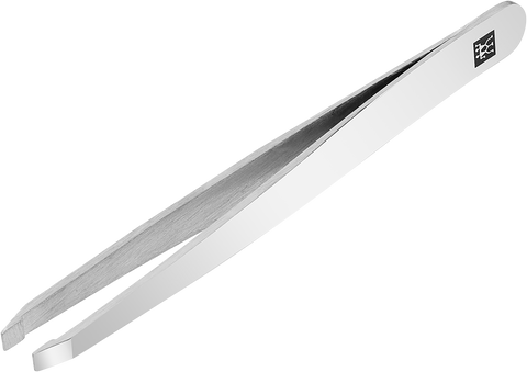 Queransicht der ZWILLING Classic gerade Pinzette aus rostfreiem Edelstahl mit handgeschliffenen, angerauten Spitzen mit großer Zupffläche.