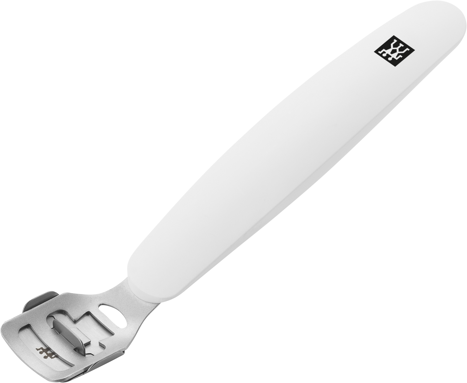 Queransicht eines ZWILLING Premium Hornhauthobels in weiß mit scharfer, auswechselbarer Klinge.