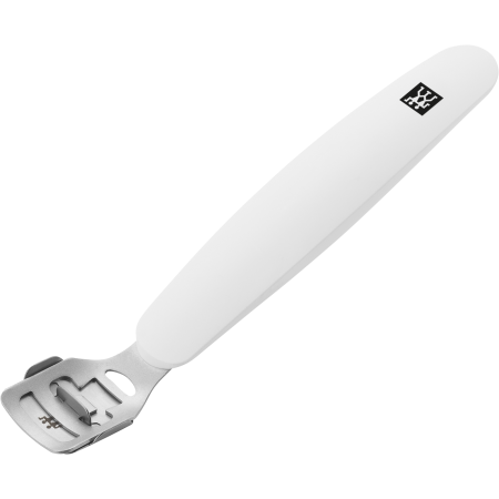 Queransicht eines ZWILLING Premium Hornhauthobels in weiß mit scharfer, auswechselbarer Klinge.