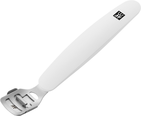Queransicht eines ZWILLING Premium Hornhauthobels in weiß mit scharfer, auswechselbarer Klinge.