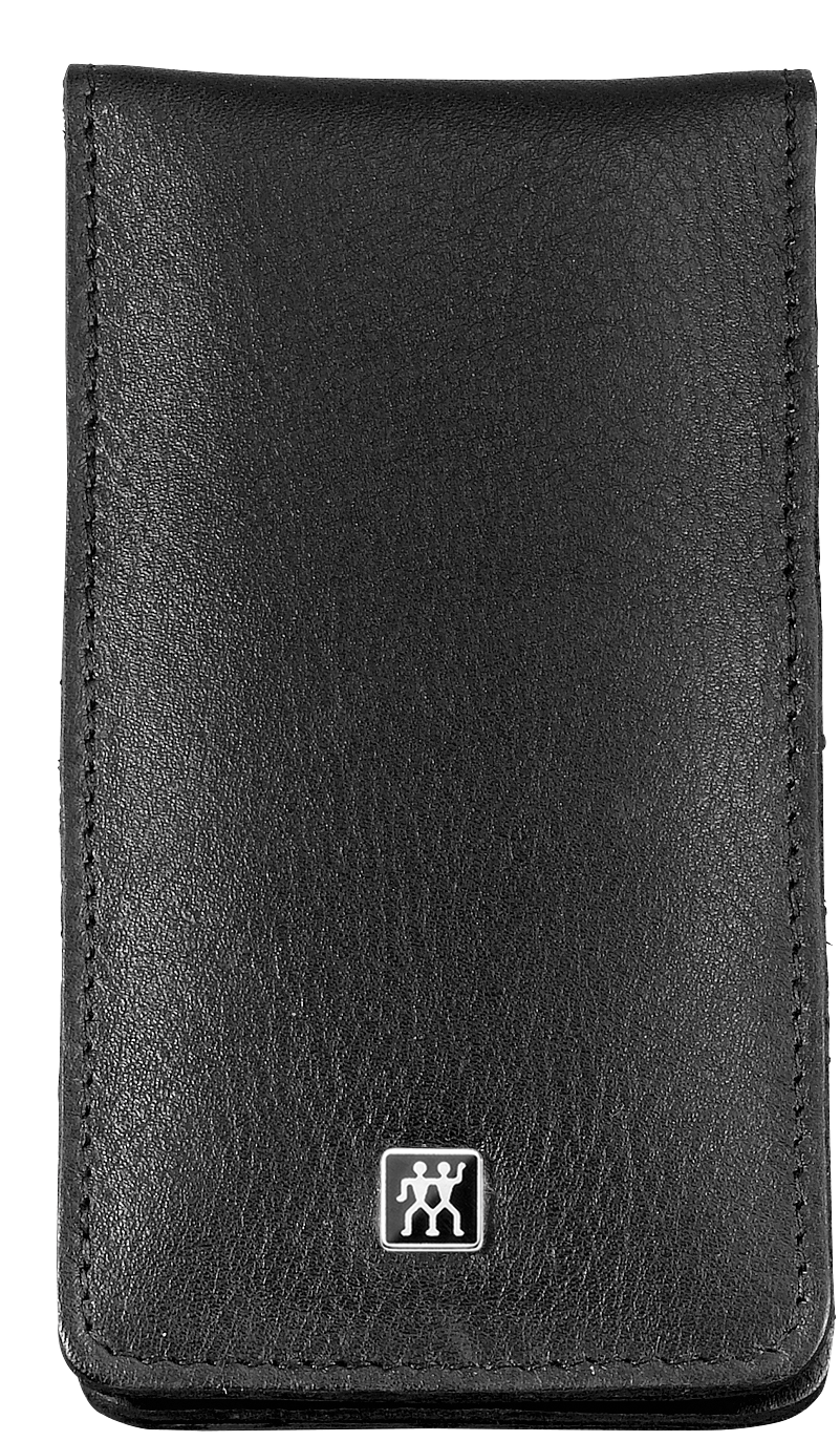 Frontalansicht eines ZWILLING Classic Sets 4tlg. in schwarz mit essentiellen Pflegeinstrumenten aus rostfreiem Edelstahl.