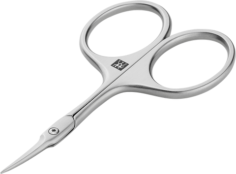 Queransicht einer ZWILLING Premium Nagelhautschere in rostfreiem Edelstahl mit verlängerter, zusätzlich angeschliffener Turmspitze für präzisen Schnitt.