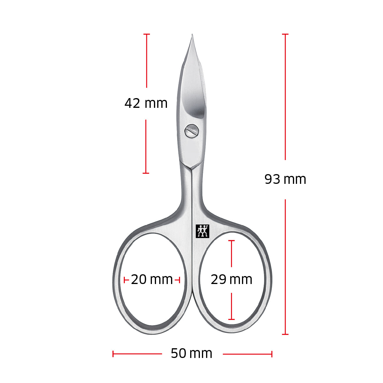 Größenangaben einer ZWILLING Premium Nagel- und Nagelhautschere. Gesamtlänge beträgt 93mm.