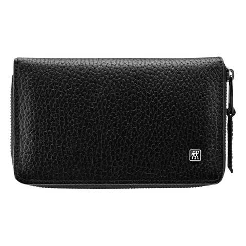 Frontalansicht eines geschlossenen ZWILLING Premium Sets 5tlg. in schwarz mit den meistgenutzten Pflegeinstrumenten in matt-schwarz.