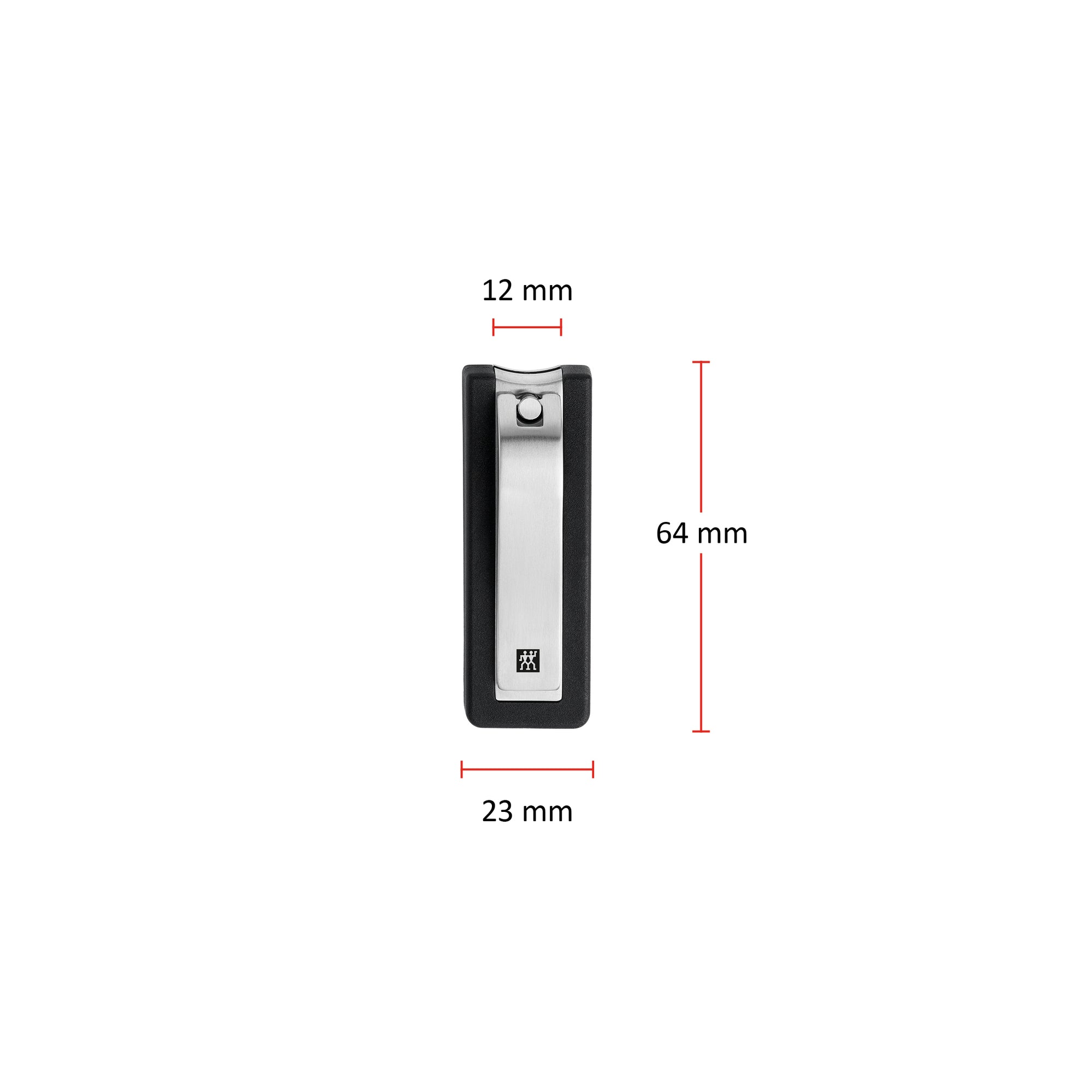 Größenangaben eines ZWILLING Premium Nagelknipsers. Gesamtlänge beträgt 64mm.