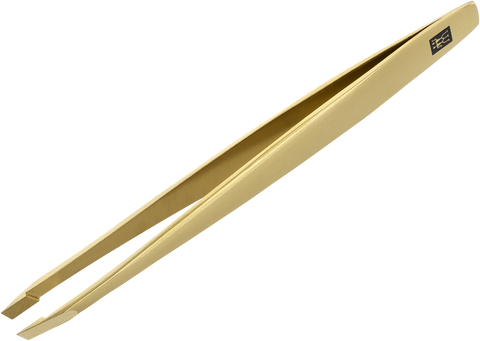 Queransicht der ZWILLING Premium schräge Pinzette in Gold mit handgeschliffenen Spitzen.