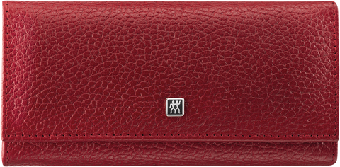 Frontalansicht eines ZWILLING Classic Sets 5tlg. in rot mit den meistgenutzten Pflegeinstrumenten aus rostfreiem Edelstahl.