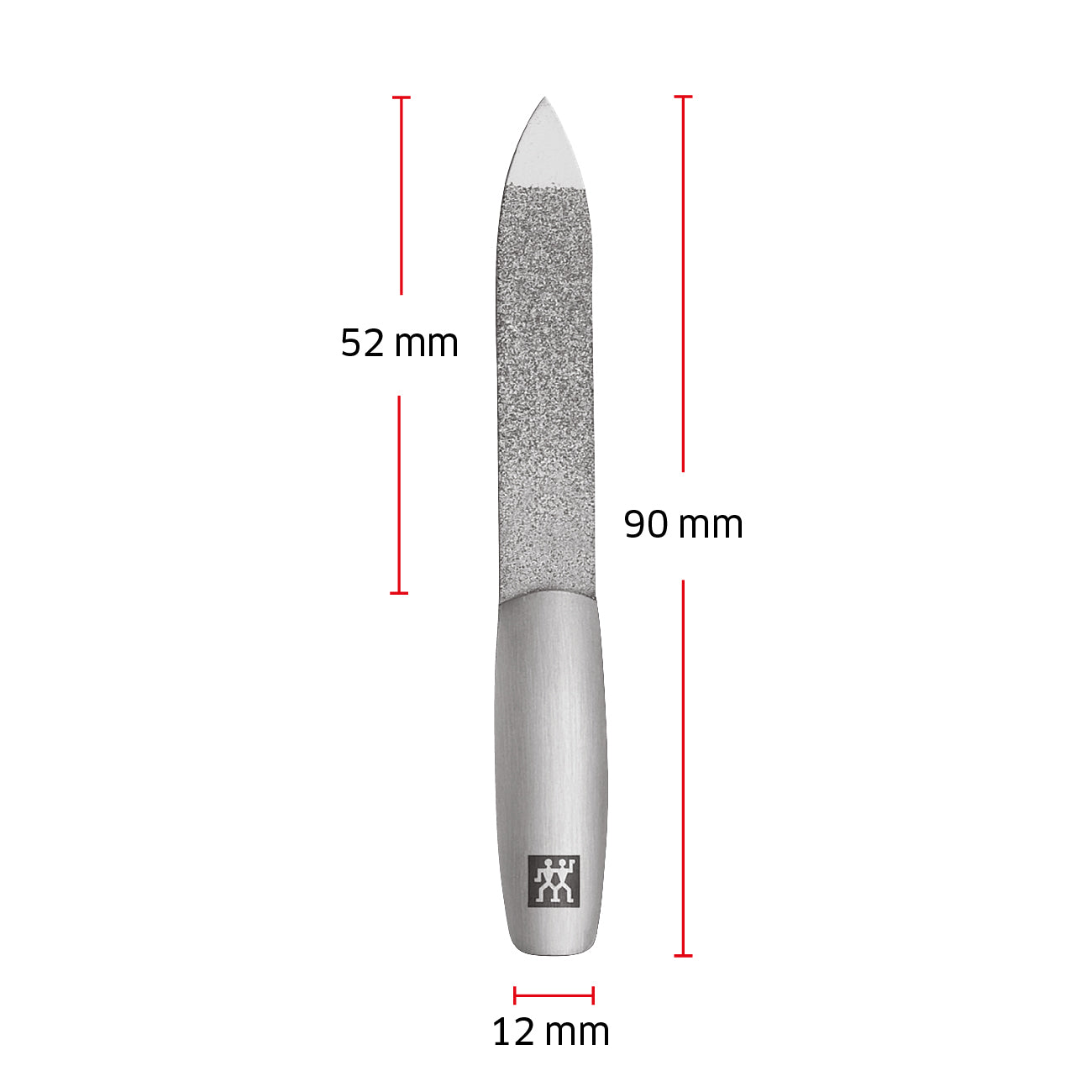 Größenangaben einer ZWILLING Premium Saphir-Nagelfeile. Gesamtlänge beträgt 90mm.