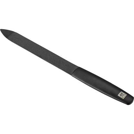 Queransicht einer ZWILLING Premium Saphir-Nagelfeile in Schwarz mit grob-und feinkörnigen Feilenflächen zum Kürzen und Formen.