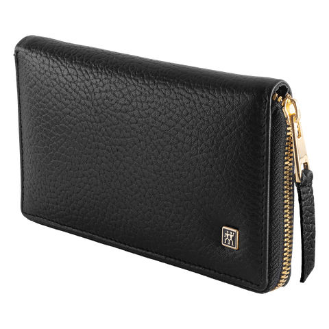 Frontalansicht eines ZWILLING Premium Sets 5tlg. in schwarz mit den meistgenutzten Pflegeinstrumenten in gold.