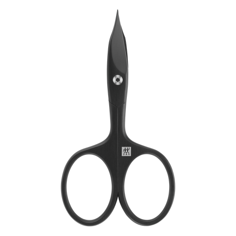 ZWILLING Premium Nagel- und Nagelhautschere in Schwarz mit gebogener Schneide und feiner Spitze für präzisen Schnitt.