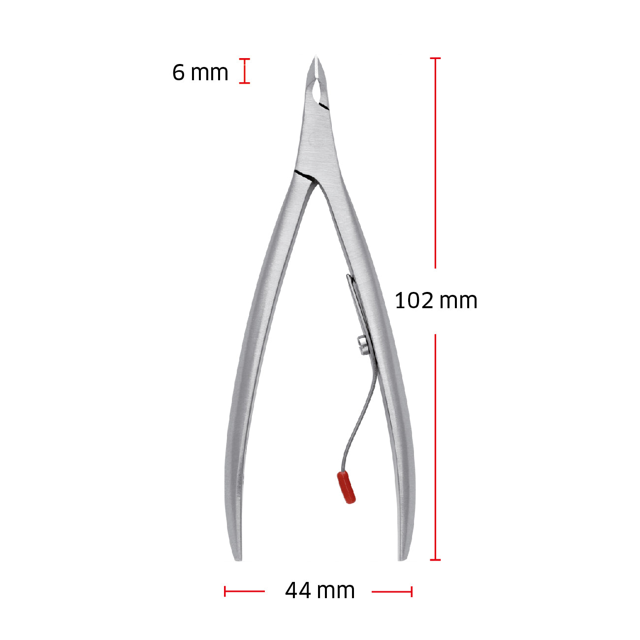 Größenangaben einer ZWILLING Premium Nagelhautzange. Gesamtlänge beträgt 102mm.
