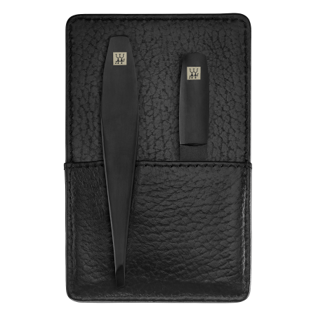 Rückansicht eines ZWILLING Premium Maniküre Sets 3tlg. in Schwarz mit essentiellen Pflegeinstrumenten in matt-schwarz.