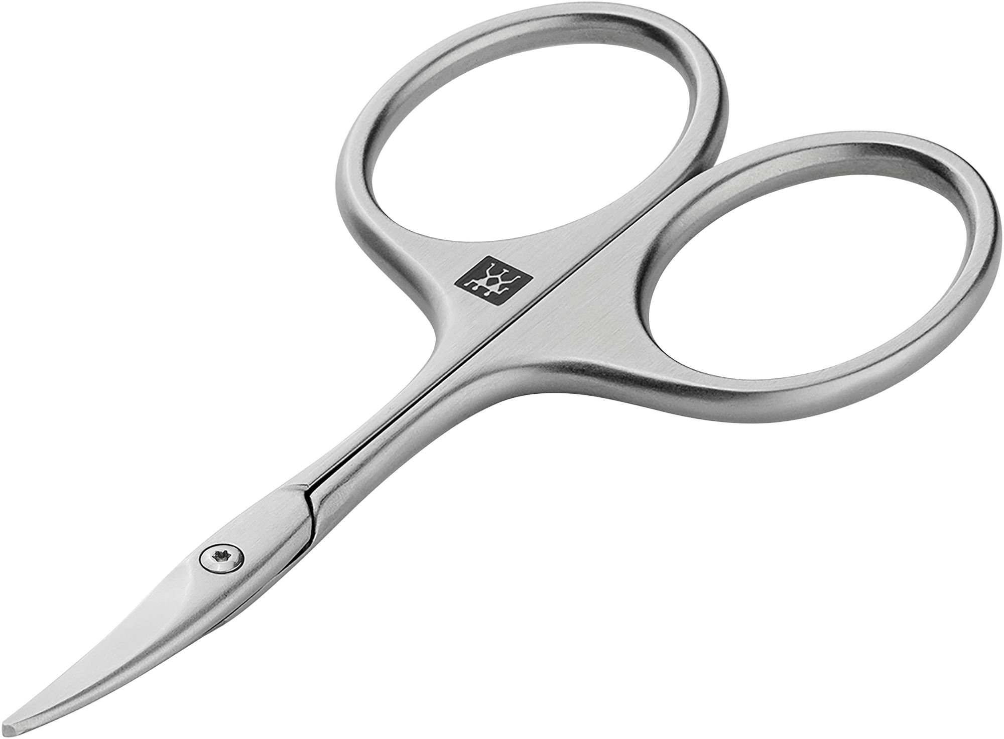 Queransicht einer ZWILLING Premium Baby-Nagelschere aus rostfreiem Edelstahl mit leicht gebogener Schneide und abgerundeter Spitze.